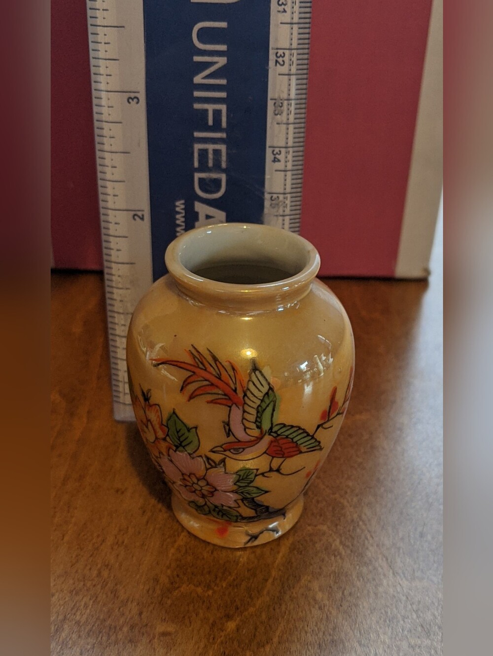Vintage made In Japan Hand-Painted Floral & Bird Small Ceramic Vase